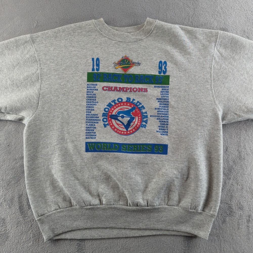 Vintage 90s Toronto Blue Jays Sweatshirt Mens XL Gray MLB World Series RARE